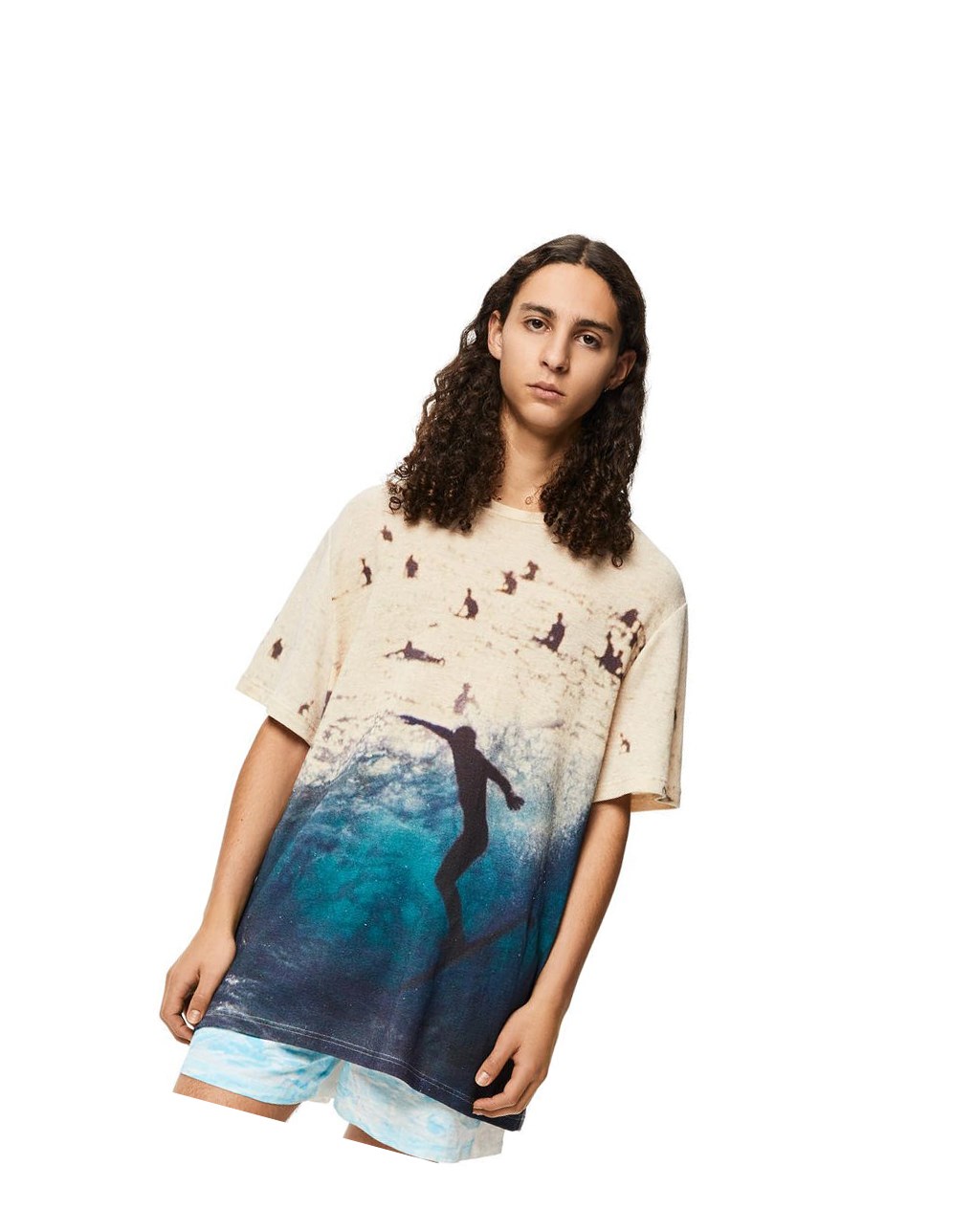 Loewe All-over surf print T-shirt in cotton Azul Marino Azules | VUOPY-6913