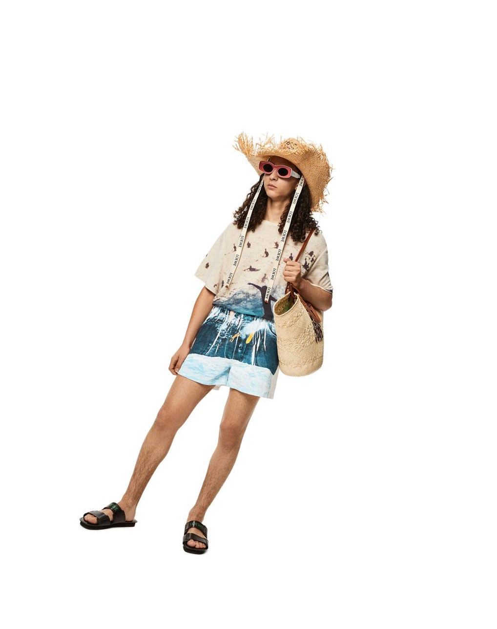 Loewe All-over surf print T-shirt in cotton Azul Marino Azules | VUOPY-6913