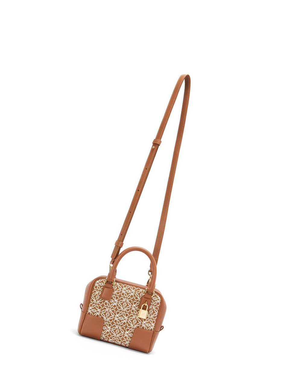 Loewe Amazona 16 Square bag in Anagram jacquard and calfskin Tan / Pecan | NSJTV-5398