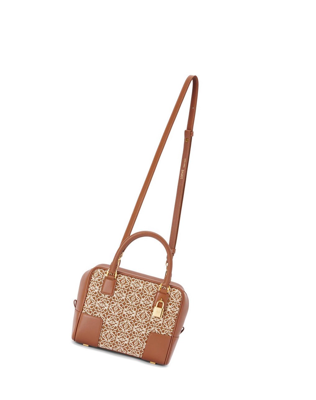 Loewe Amazona 19 square bag in Anagram jacquard and calfskin Tan / Pecan | WEXFD-1435
