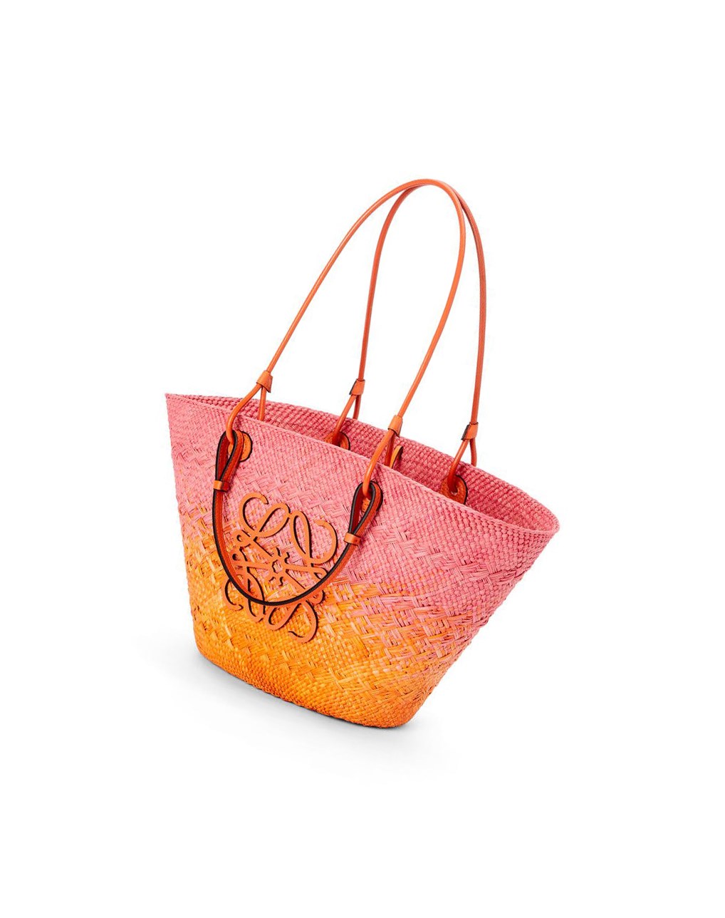 Loewe Anagram Basket bag in iraca palm and calfskin Rosas Naranjas | IAKYN-2478