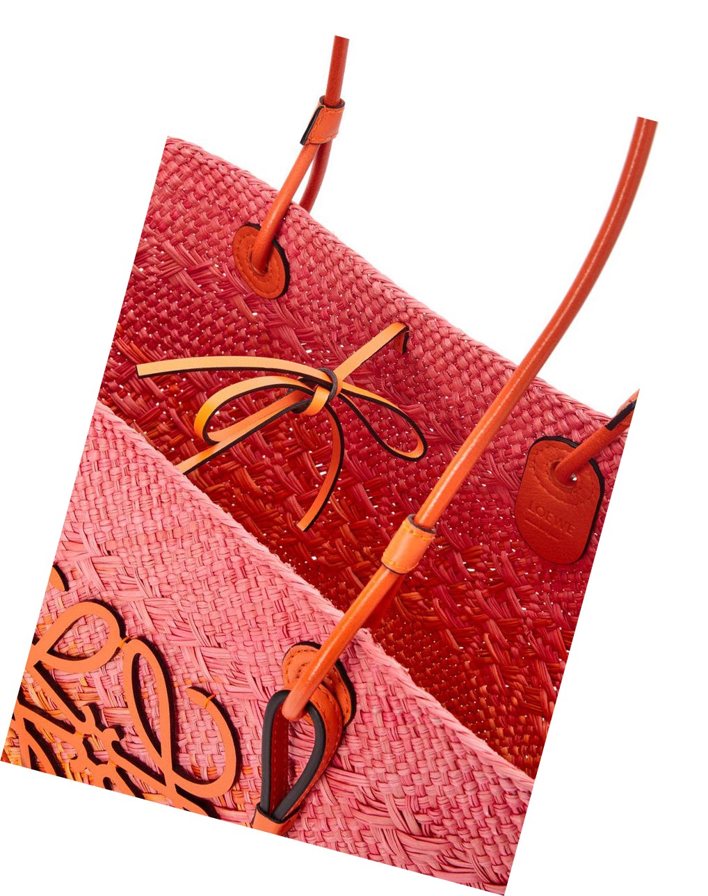 Loewe Anagram Basket bag in iraca palm and calfskin Rosas Naranjas | IAKYN-2478
