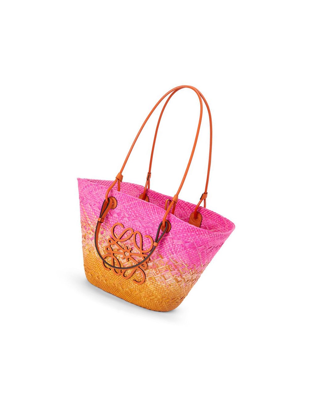 Loewe Anagram Basket bag in iraca palm and calfskin Fucsia Naranjas | KIVJC-3786