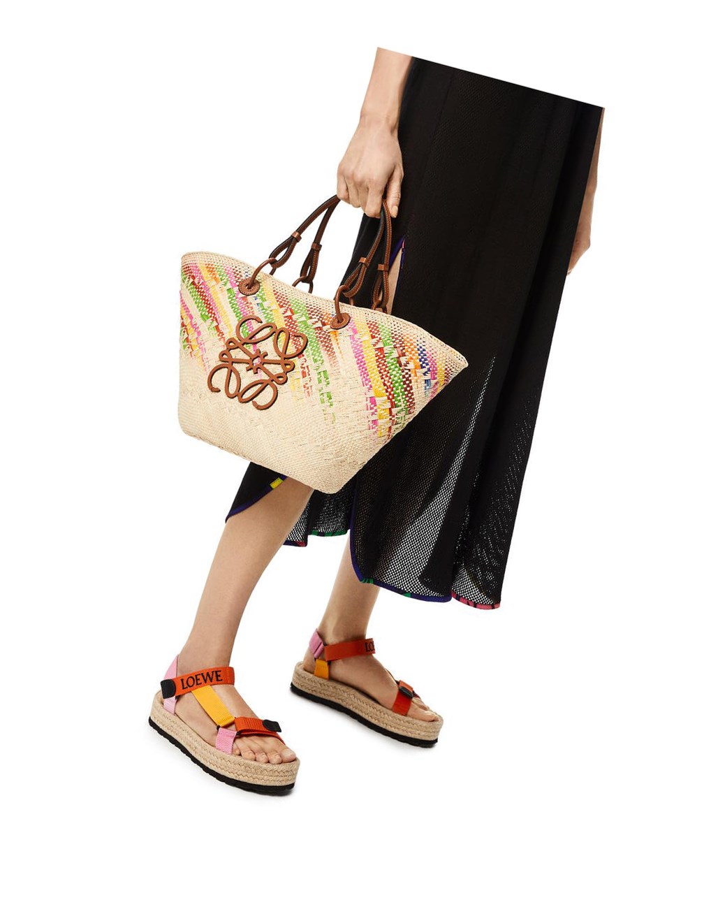 Loewe Anagram Basket bag in rainbow iraca palm and calfskin Multicolor | FSRZC-4158