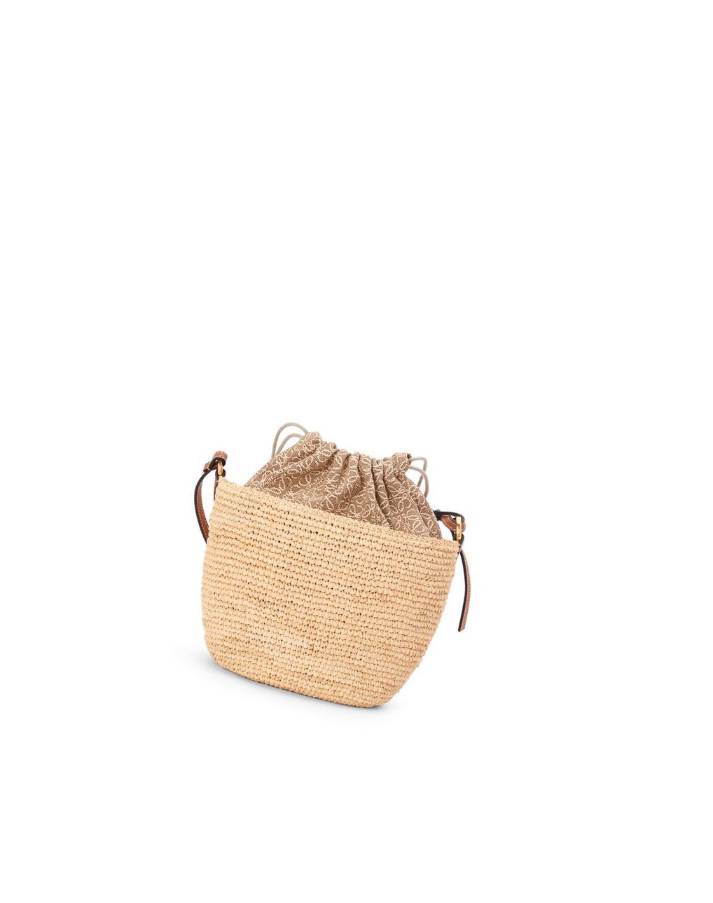 Loewe Anagram Pochette Basket bag in raffia, jacquard and calfskin Natural / Tan | YCRIO-0457