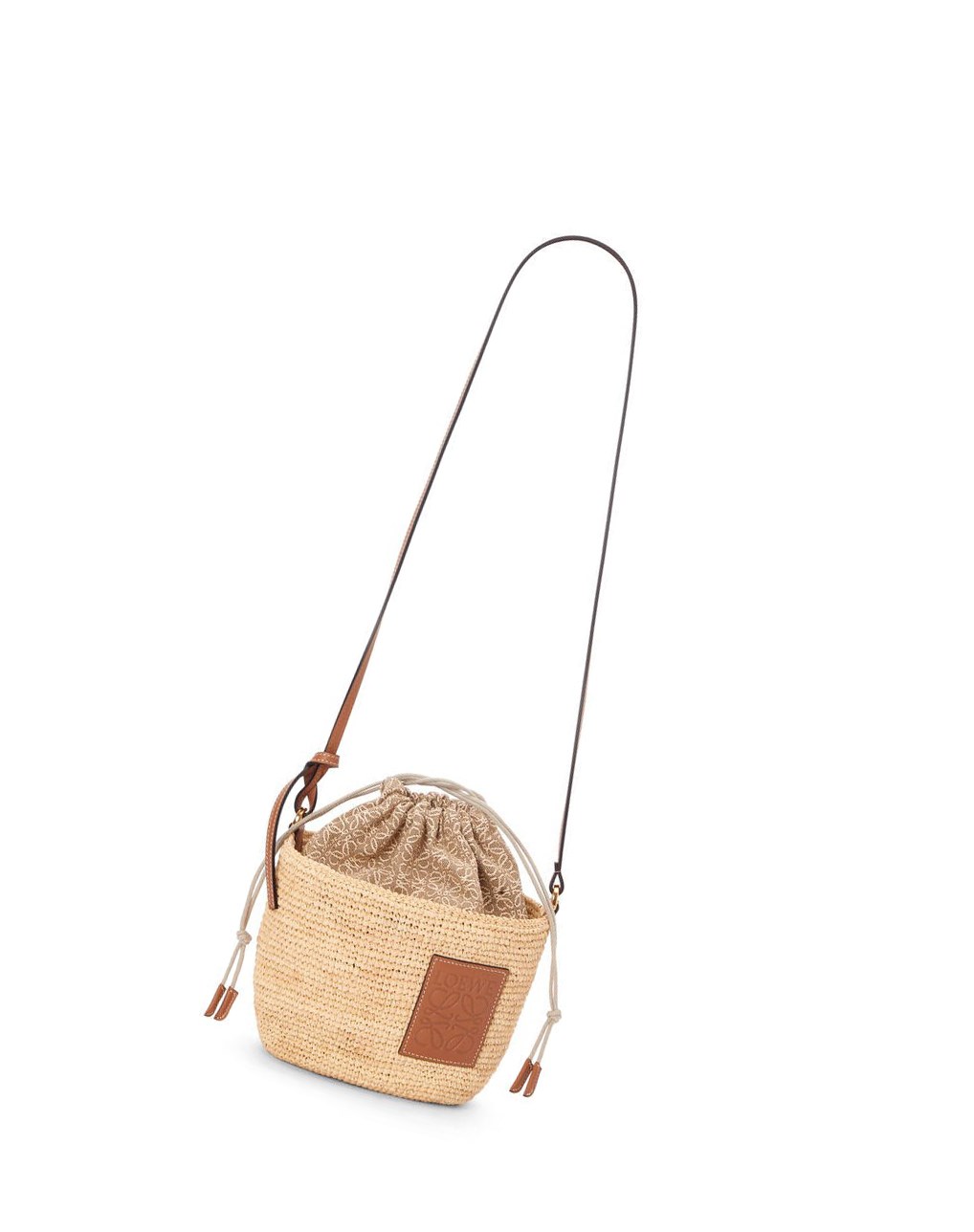 Loewe Anagram Pochette Basket bag in raffia, jacquard and calfskin Natural / Tan | YCRIO-0457