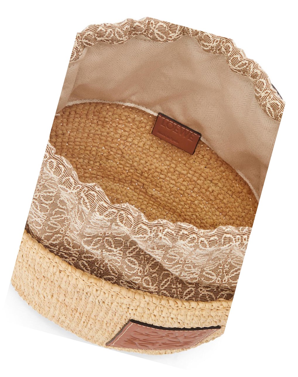 Loewe Anagram Pochette Basket bag in raffia, jacquard and calfskin Natural / Tan | YCRIO-0457