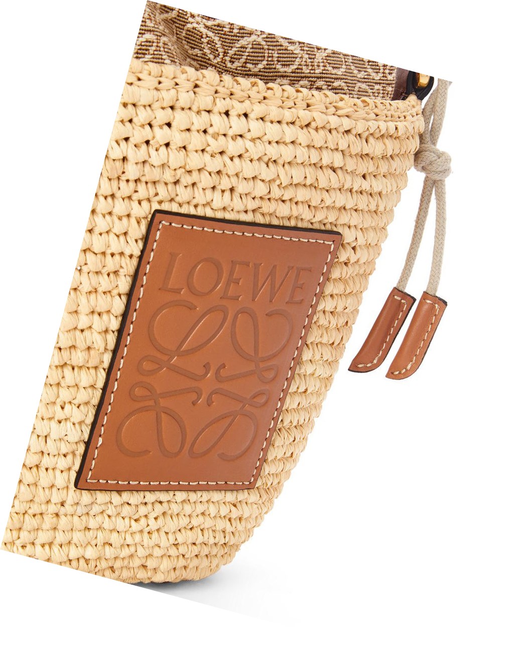 Loewe Anagram Pochette Basket bag in raffia, jacquard and calfskin Natural / Tan | YCRIO-0457