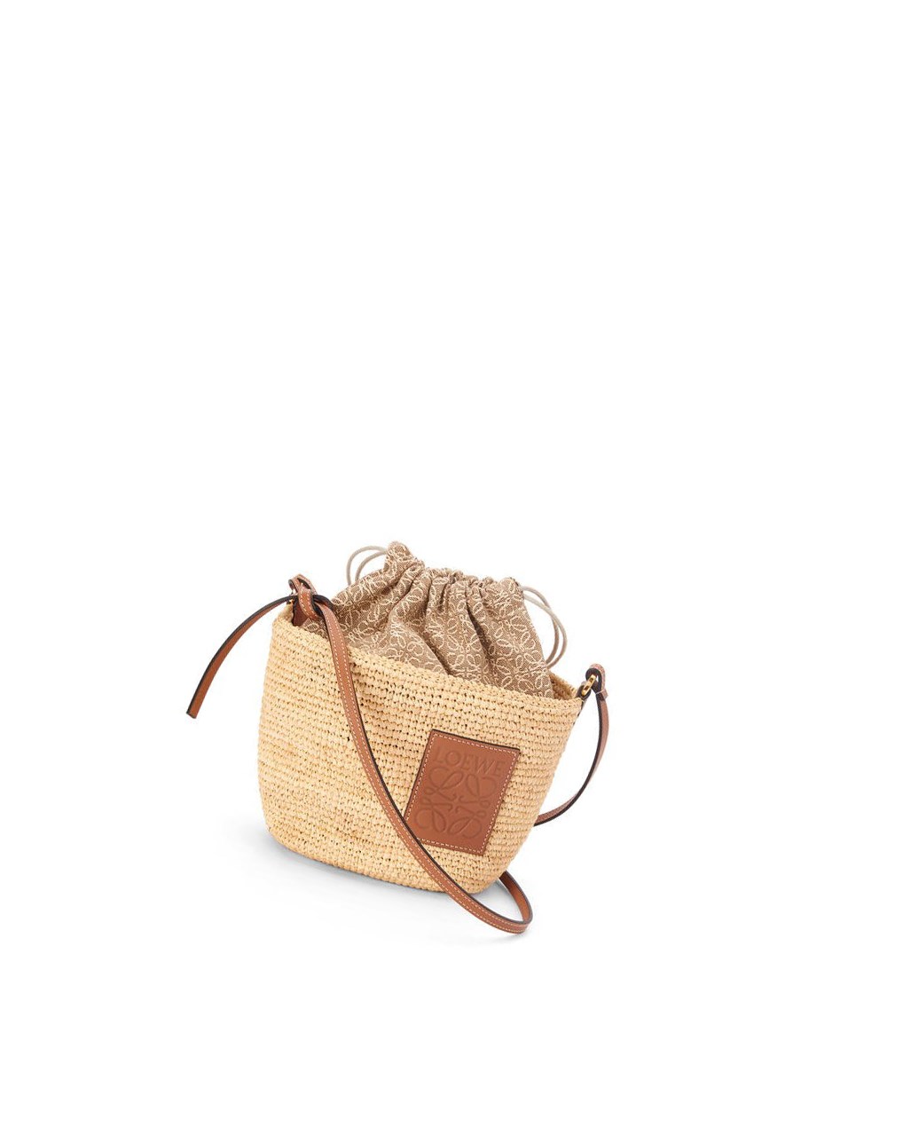 Loewe Anagram Pochette Basket bag in raffia, jacquard and calfskin Natural / Tan | YCRIO-0457