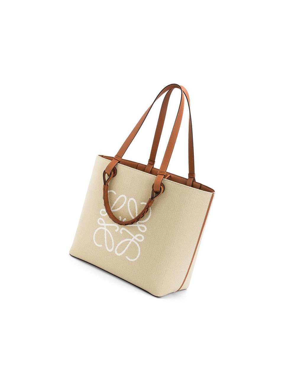 Loewe Anagram Tote bag in jacquard and calfskin Ecru / Tan | LJGOB-3108