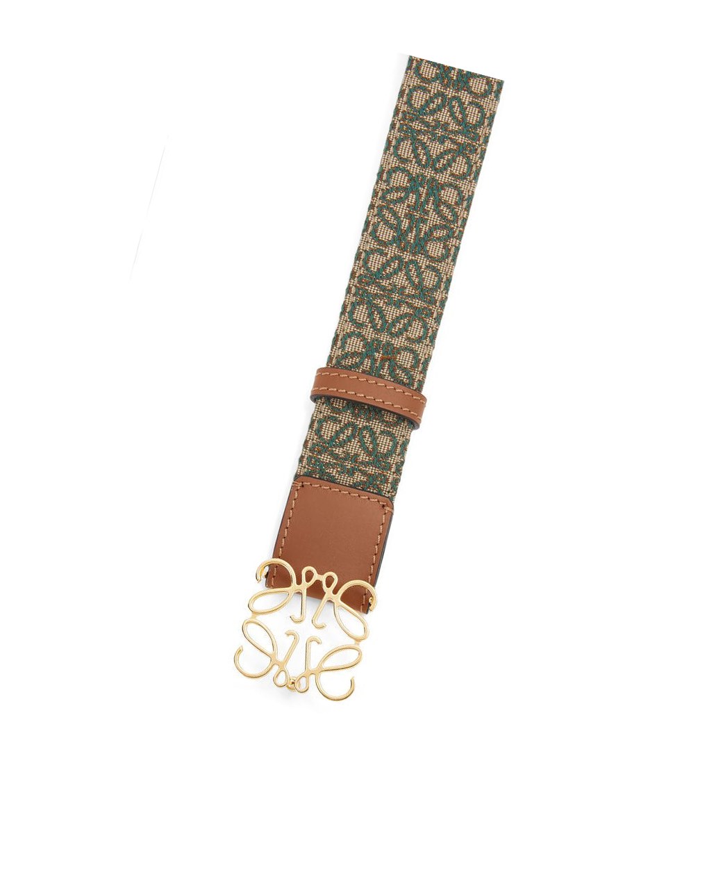 Loewe Anagram belt in jacquard and calfskin Kaki Verdes Dorados | KFNDG-6798