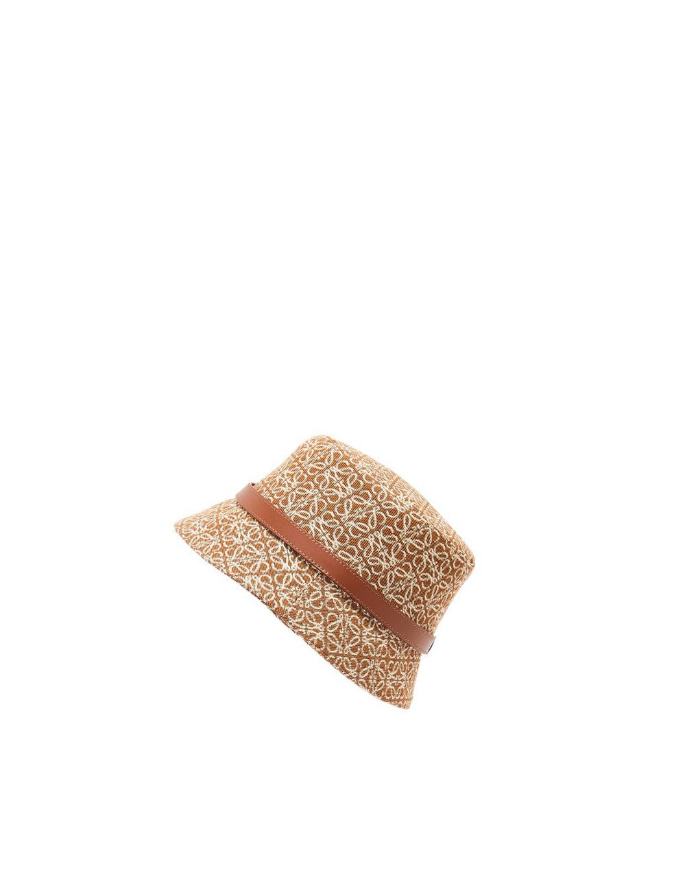 Loewe Anagram bucket hat in jacquard and calfskin Tan / Pecan | OBKVT-6890