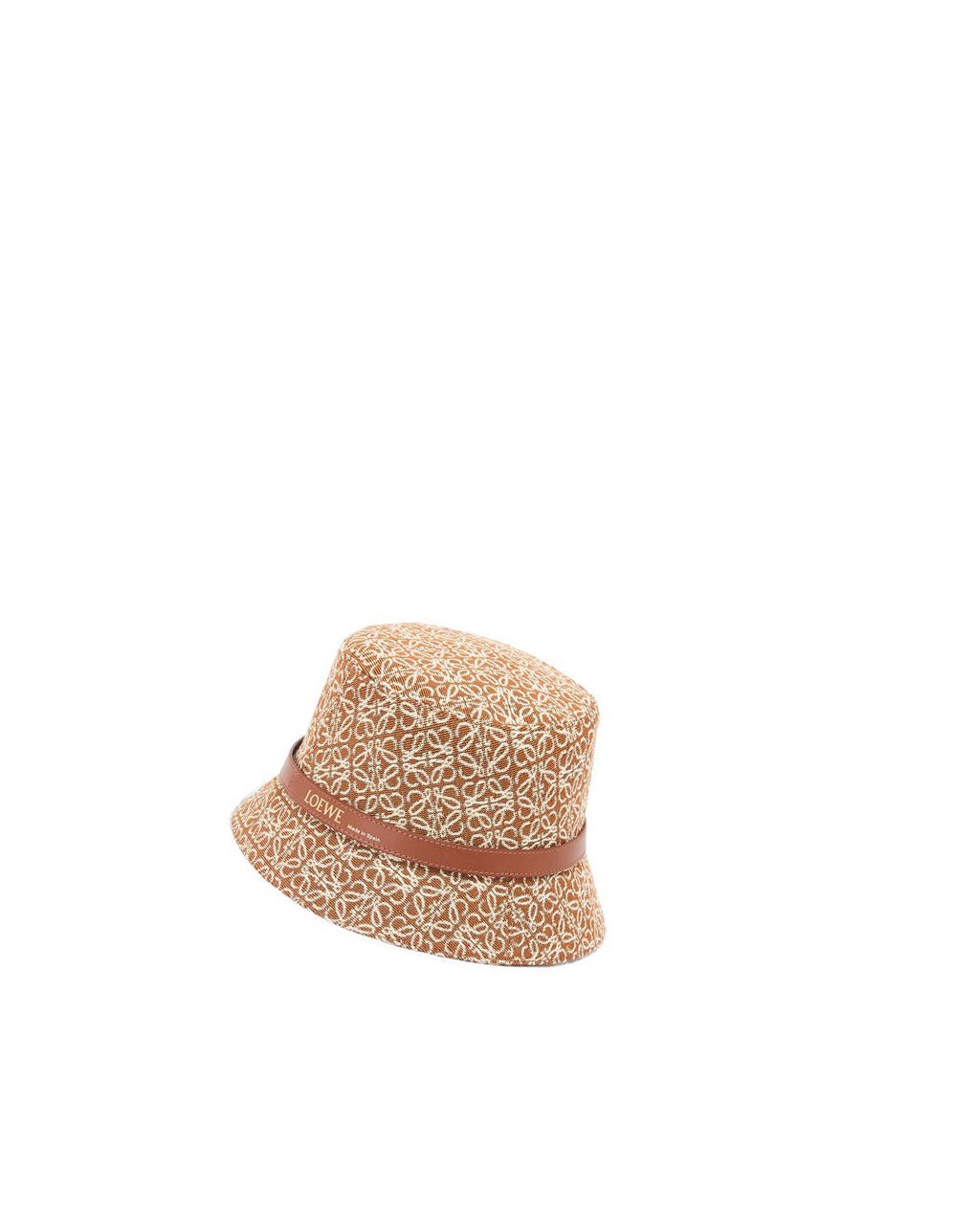 Loewe Anagram bucket hat in jacquard and calfskin Tan / Pecan | OBKVT-6890
