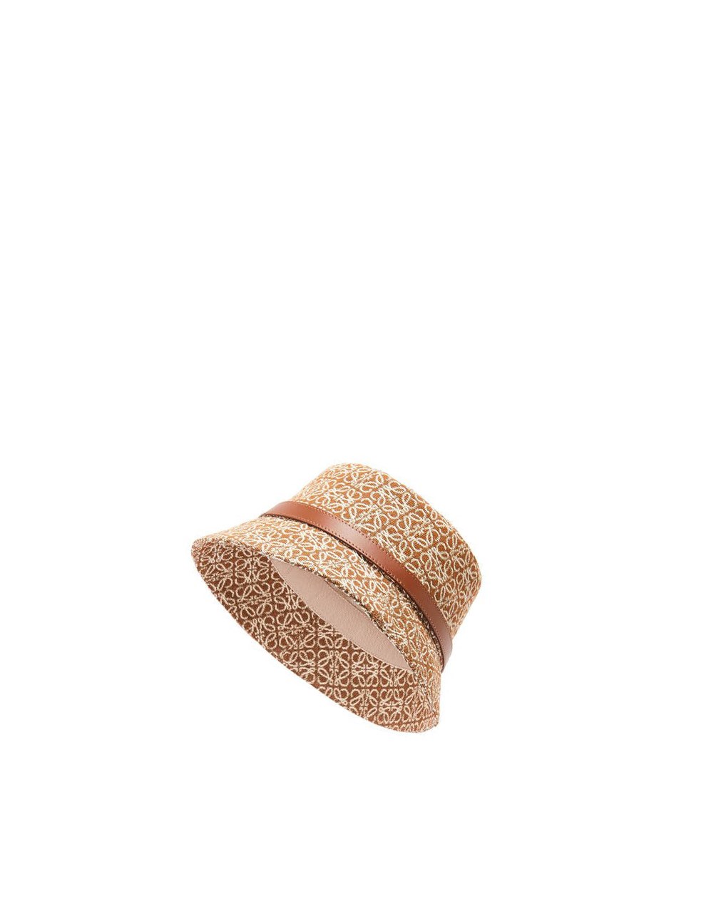Loewe Anagram bucket hat in jacquard and calfskin Tan / Pecan | OBKVT-6890