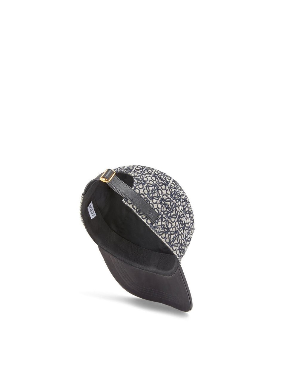 Loewe Anagram cap in jacquard and calfskin Azul Marino Negros | CIATQ-7180