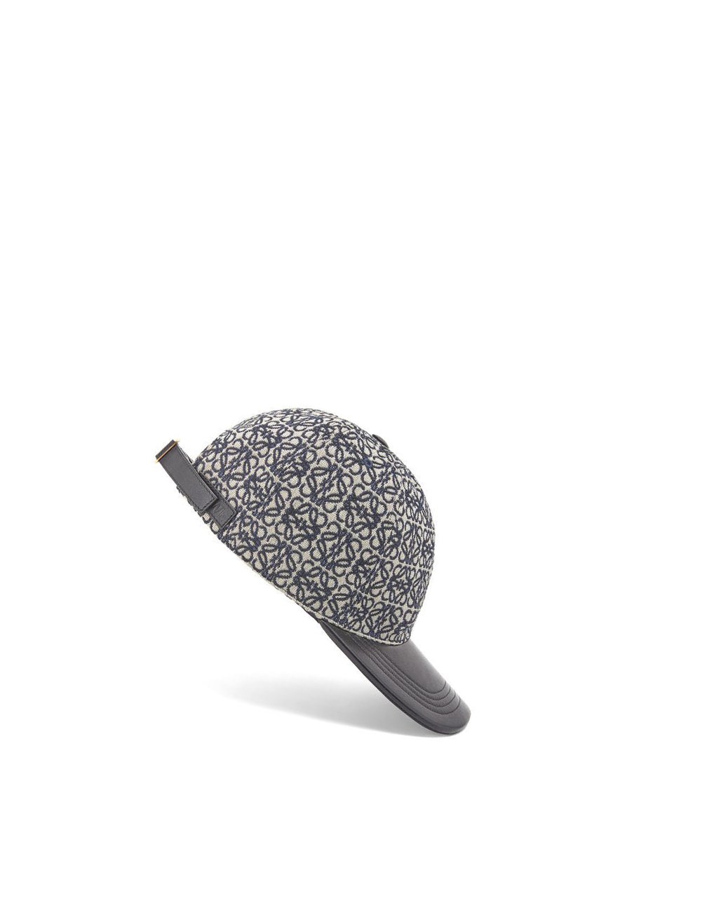 Loewe Anagram cap in jacquard and calfskin Azul Marino Negros | CIATQ-7180