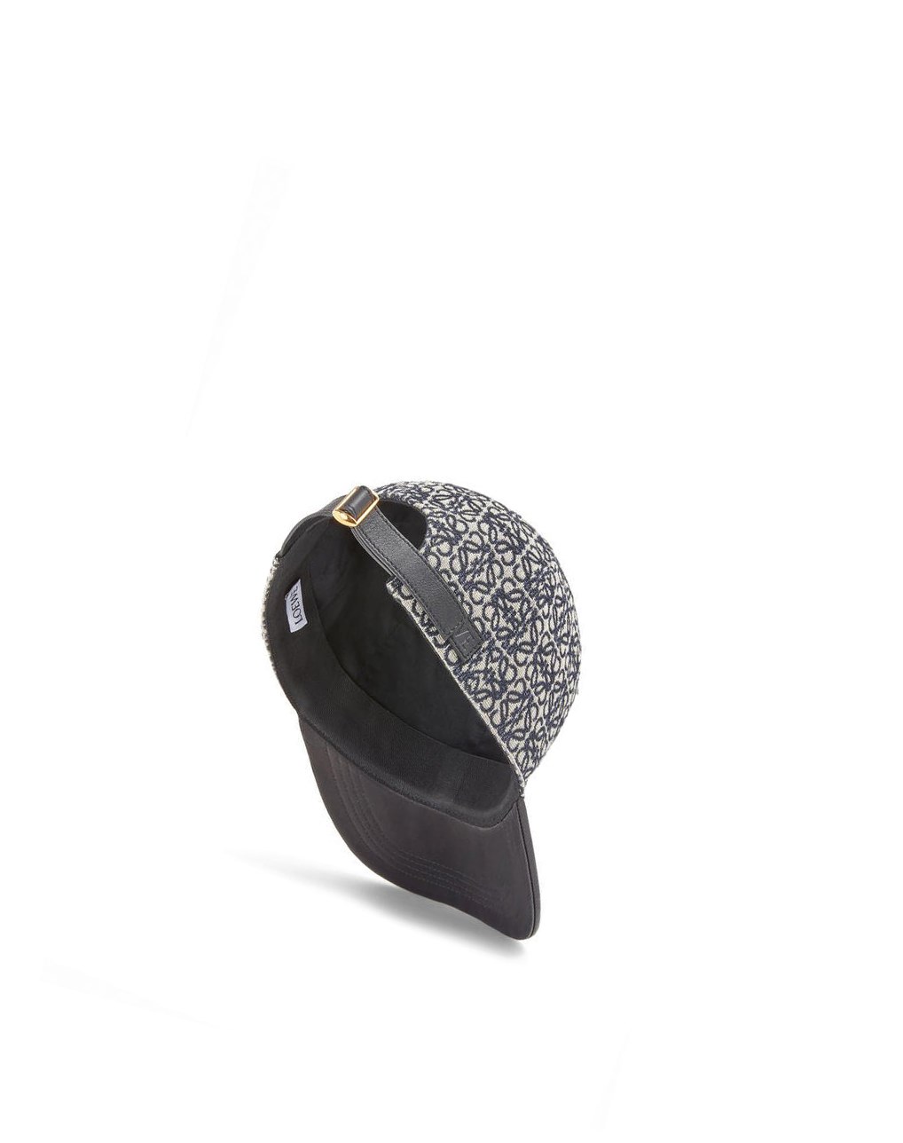 Loewe Anagram cap in jacquard and calfskin Azul Marino Negros | CIATQ-7180