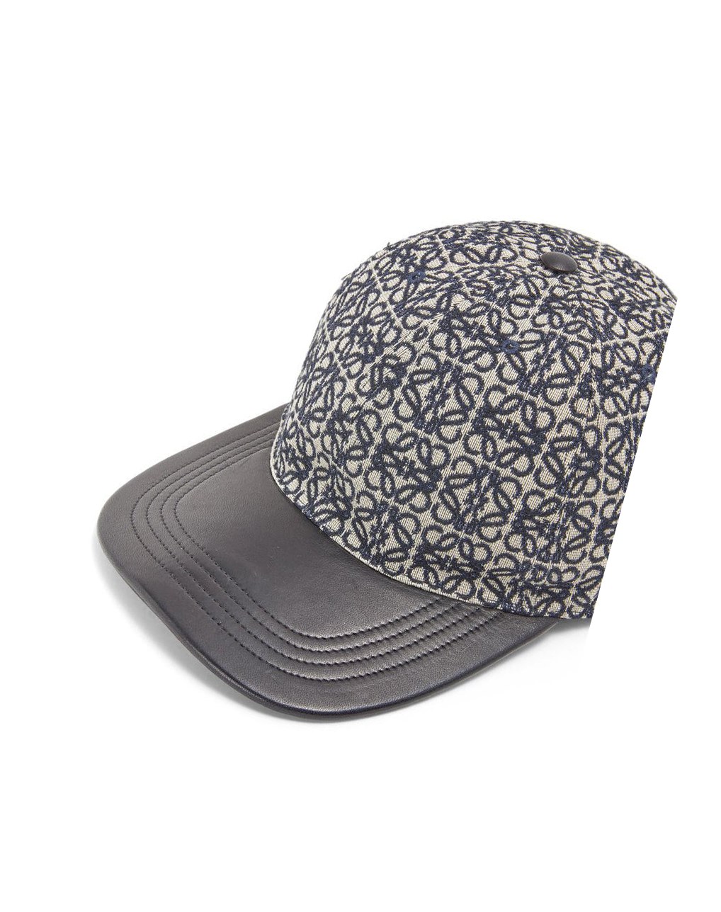 Loewe Anagram cap in jacquard and calfskin Azul Marino Negros | CIATQ-7180