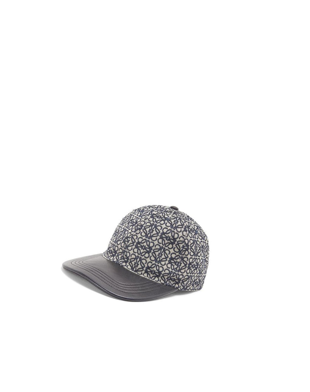 Loewe Anagram cap in jacquard and calfskin Azul Marino Negros | CIATQ-7180