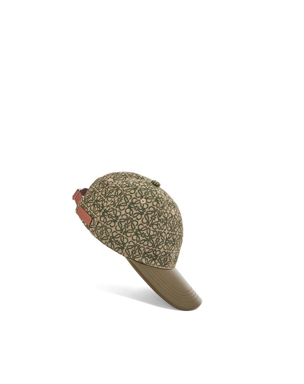Loewe Anagram cap in jacquard and calfskin Kaki Verdes | EKJWT-2850