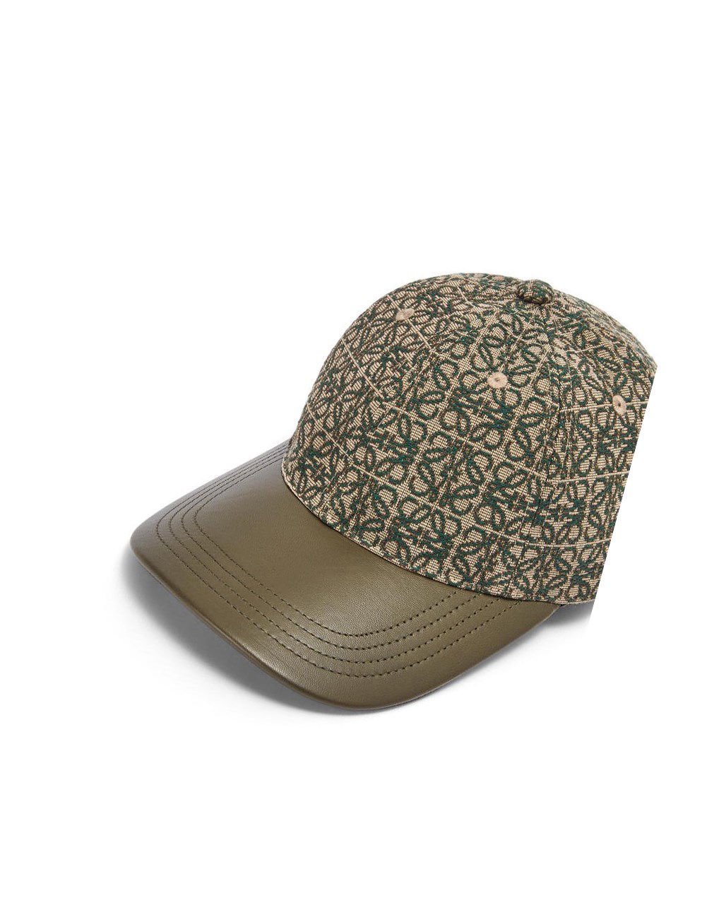 Loewe Anagram cap in jacquard and calfskin Kaki Verdes | EKJWT-2850