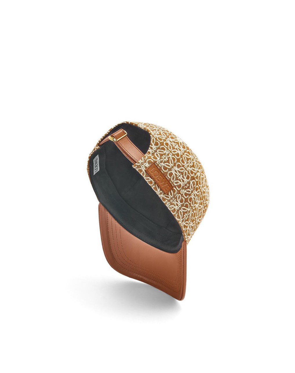 Loewe Anagram cap in jacquard and calfskin Tan / Pecan | LDMOT-3675