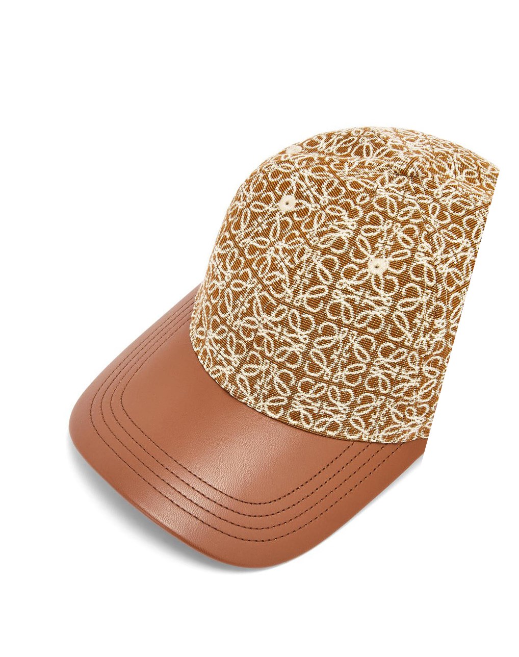 Loewe Anagram cap in jacquard and calfskin Tan / Pecan | LDMOT-3675