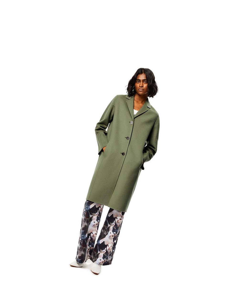 Loewe Anagram coat in wool and cashmere Sage | AXSFE-3879