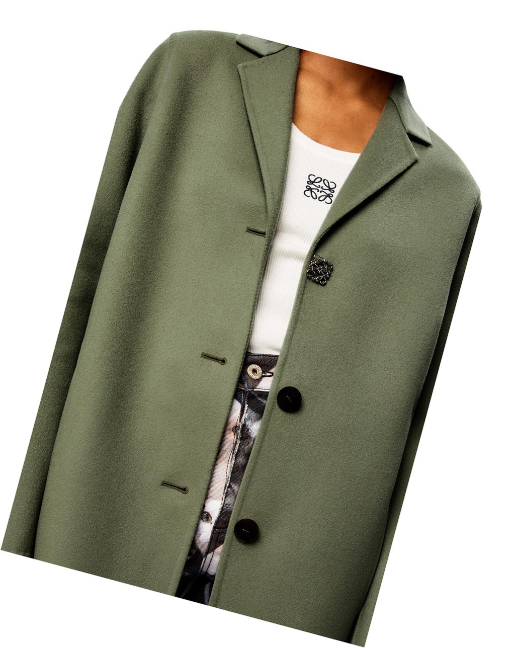 Loewe Anagram coat in wool and cashmere Sage | AXSFE-3879