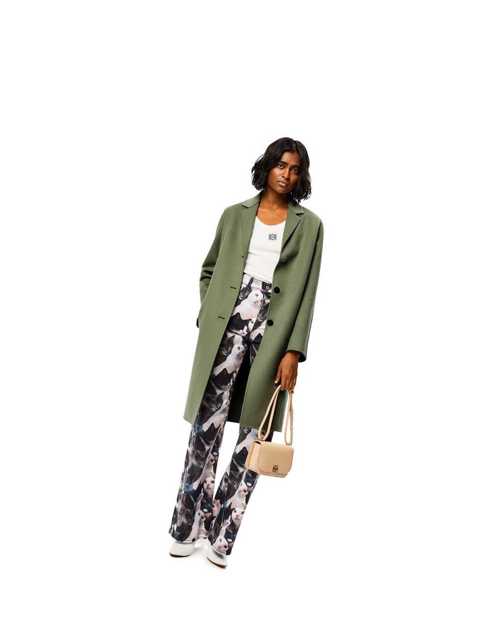 Loewe Anagram coat in wool and cashmere Sage | AXSFE-3879
