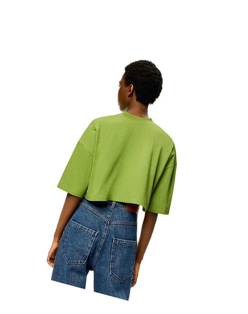 Loewe Anagram cropped T-shirt in cotton Verdes | LUMFH-7508