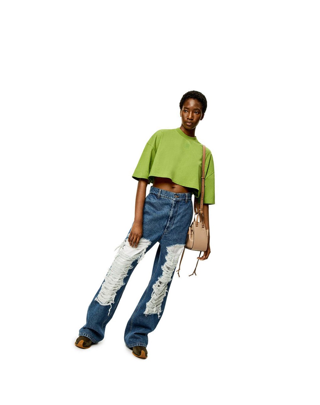 Loewe Anagram cropped T-shirt in cotton Verdes | LUMFH-7508