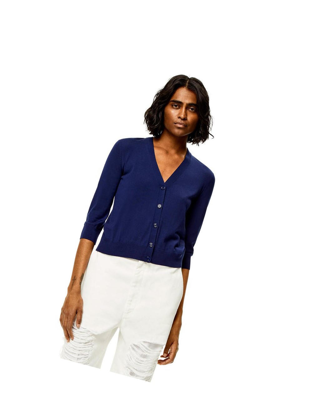 Loewe Anagram cropped cardigan in wool Azul Marino Azules | WEINQ-1693