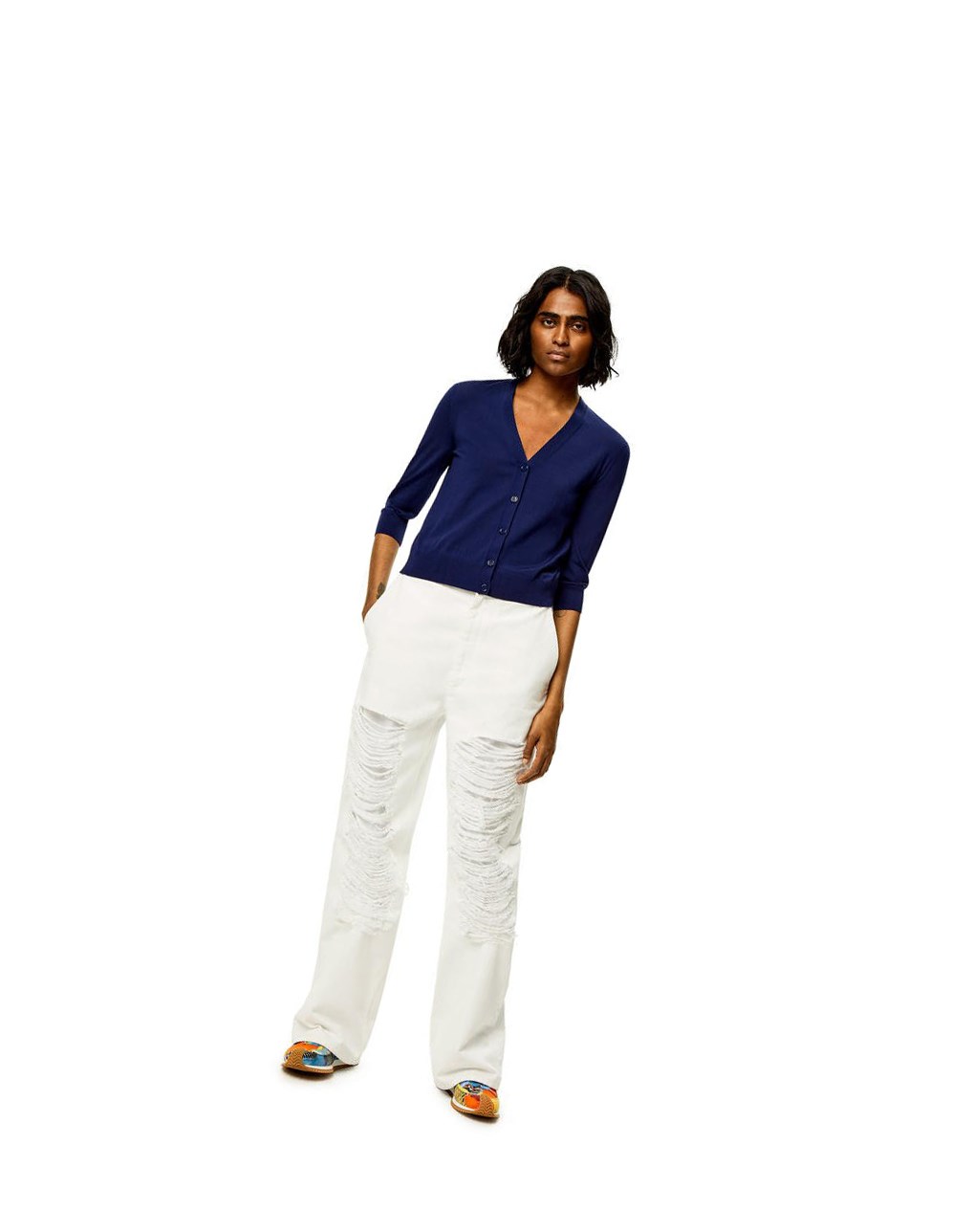 Loewe Anagram cropped cardigan in wool Azul Marino Azules | WEINQ-1693