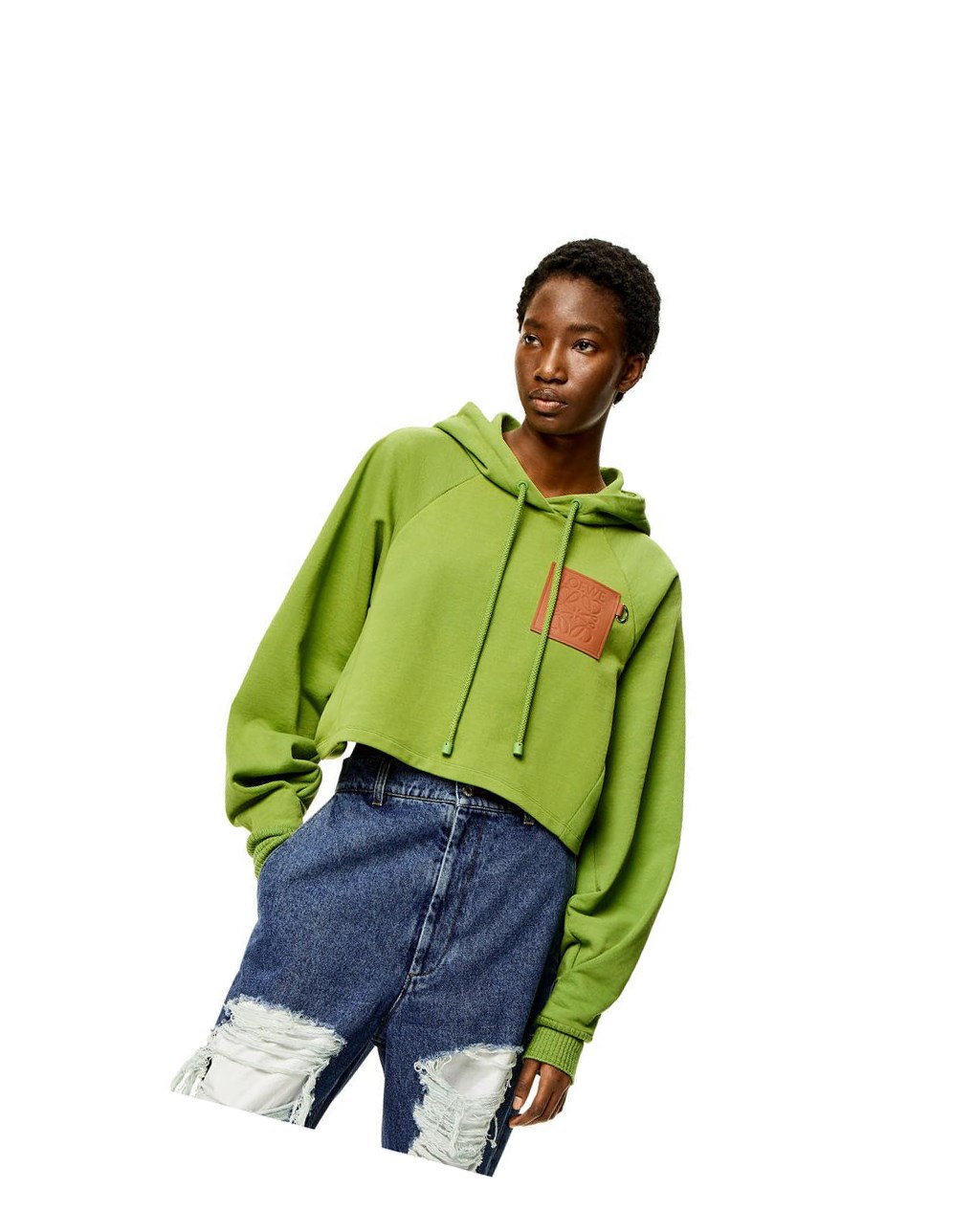 Loewe Anagram cropped hoodie in cotton Verdes | FEPOR-1593