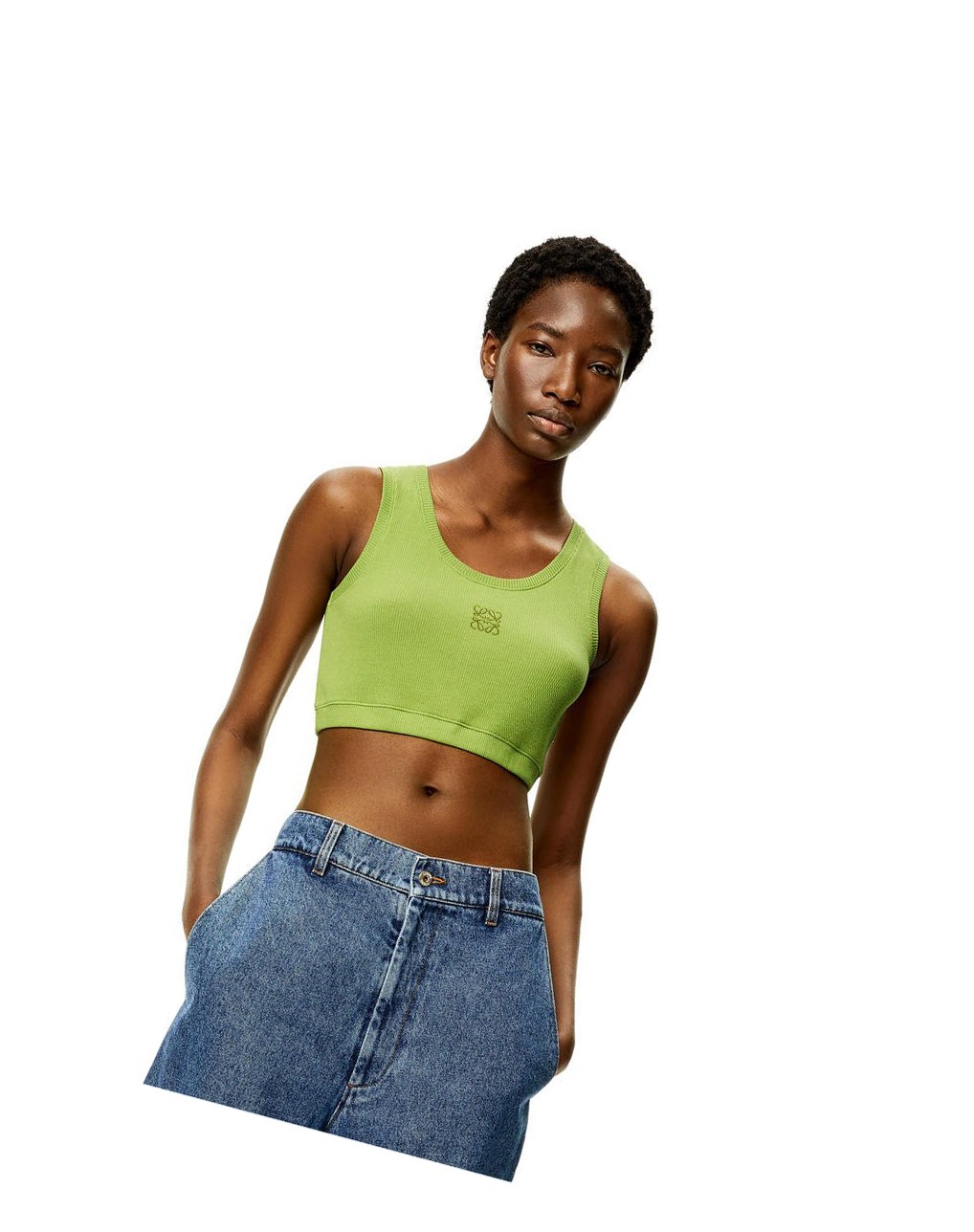Loewe Anagram cropped tank top in cotton Verdes | RNDGK-9437