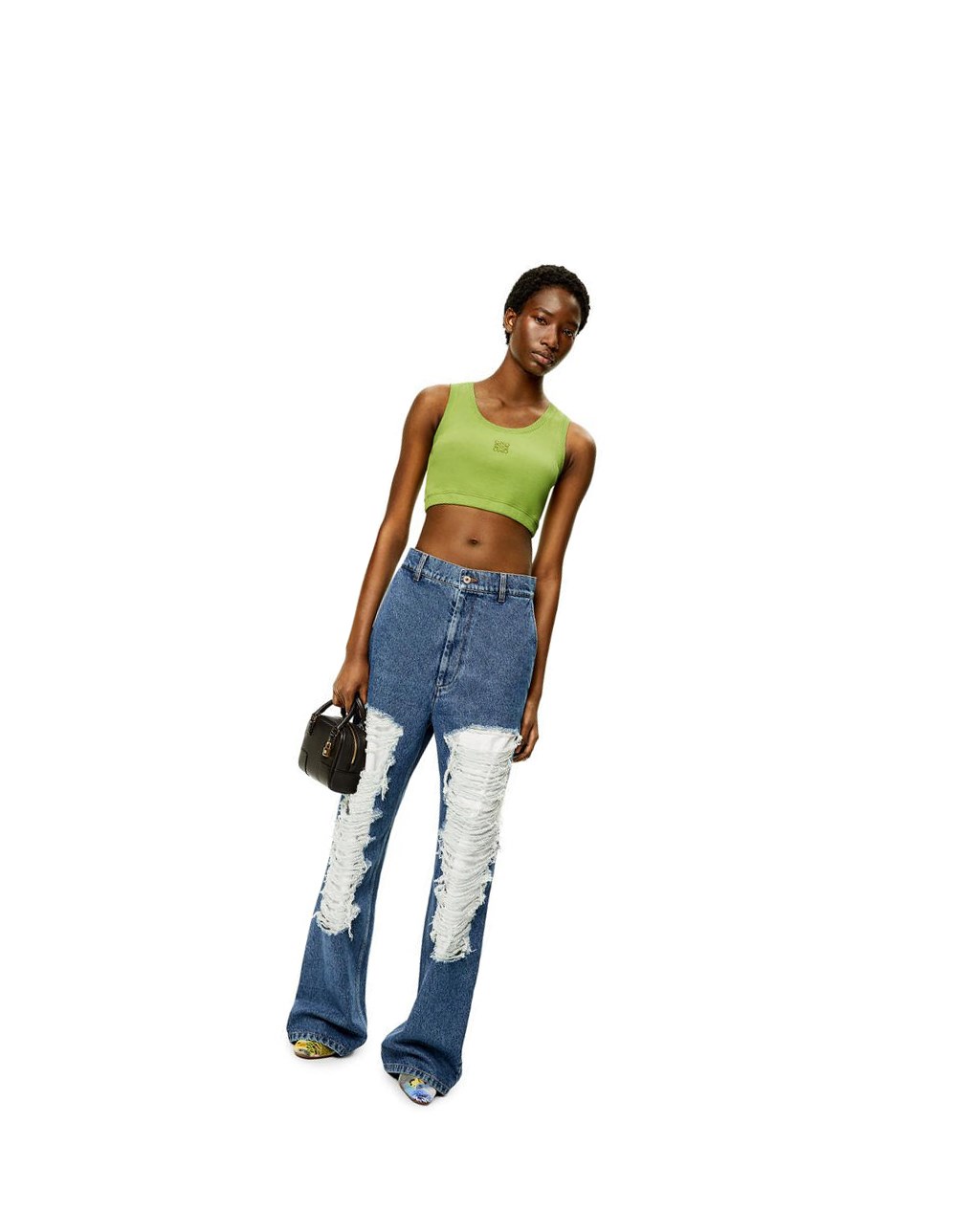 Loewe Anagram cropped tank top in cotton Verdes | RNDGK-9437