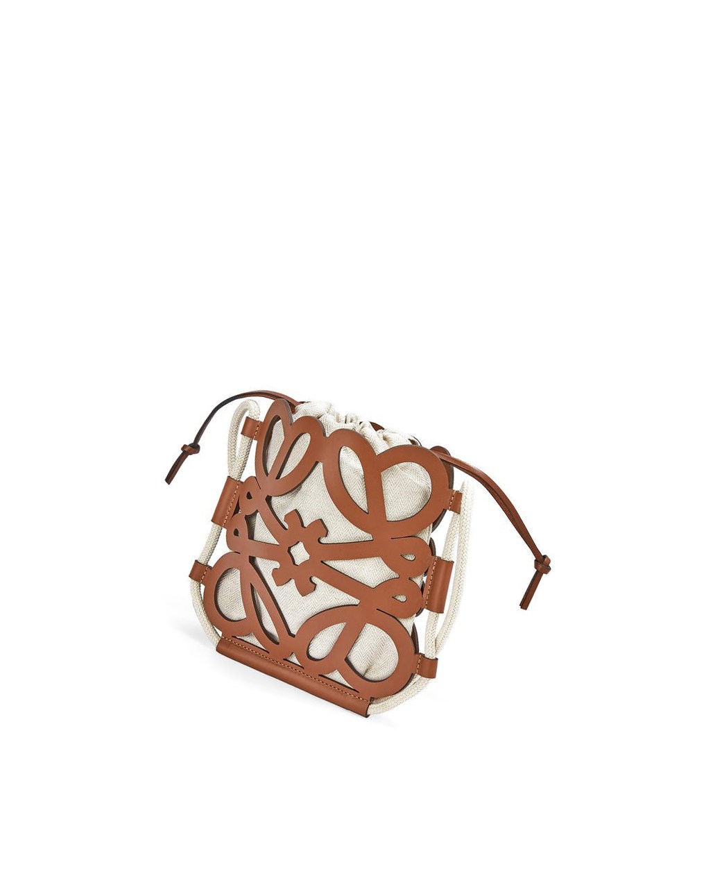 Loewe Anagram cut-out crossbody in classic calfskin and canvas Tan / Ecru | KVTUN-3547