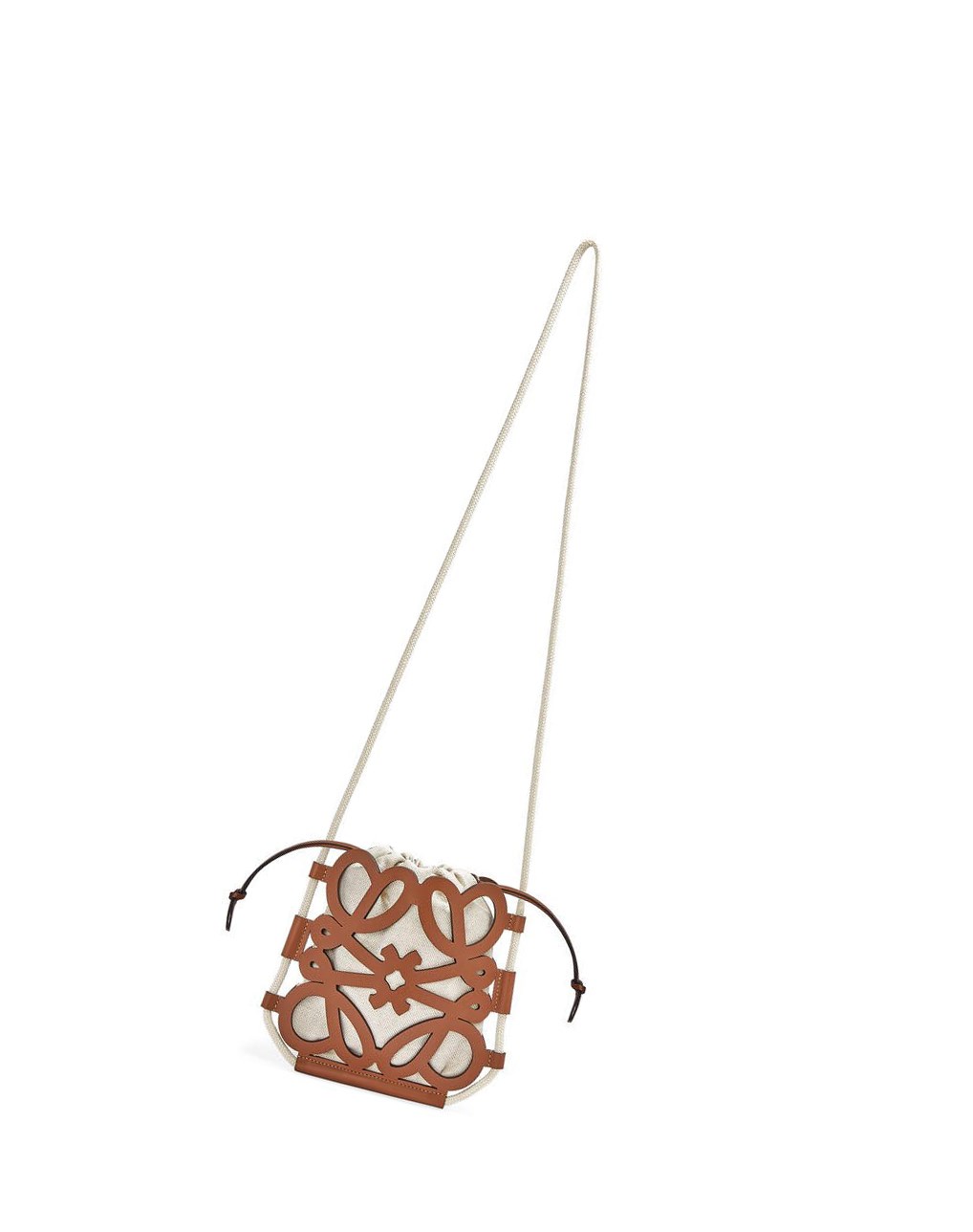 Loewe Anagram cut-out crossbody in classic calfskin and canvas Tan / Ecru | KVTUN-3547