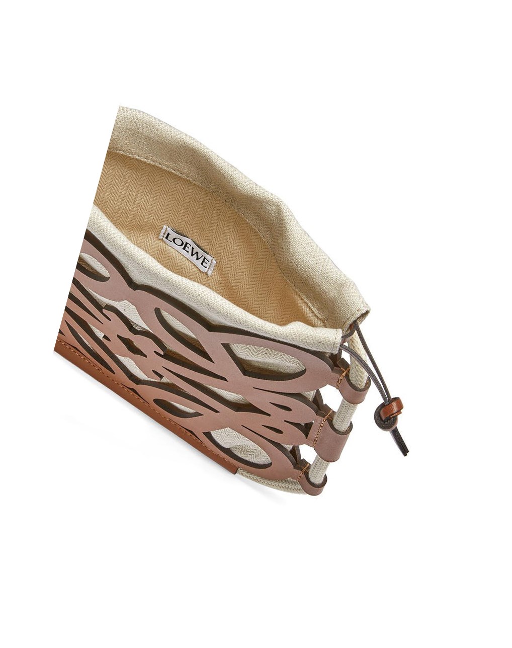 Loewe Anagram cut-out crossbody in classic calfskin and canvas Tan / Ecru | KVTUN-3547