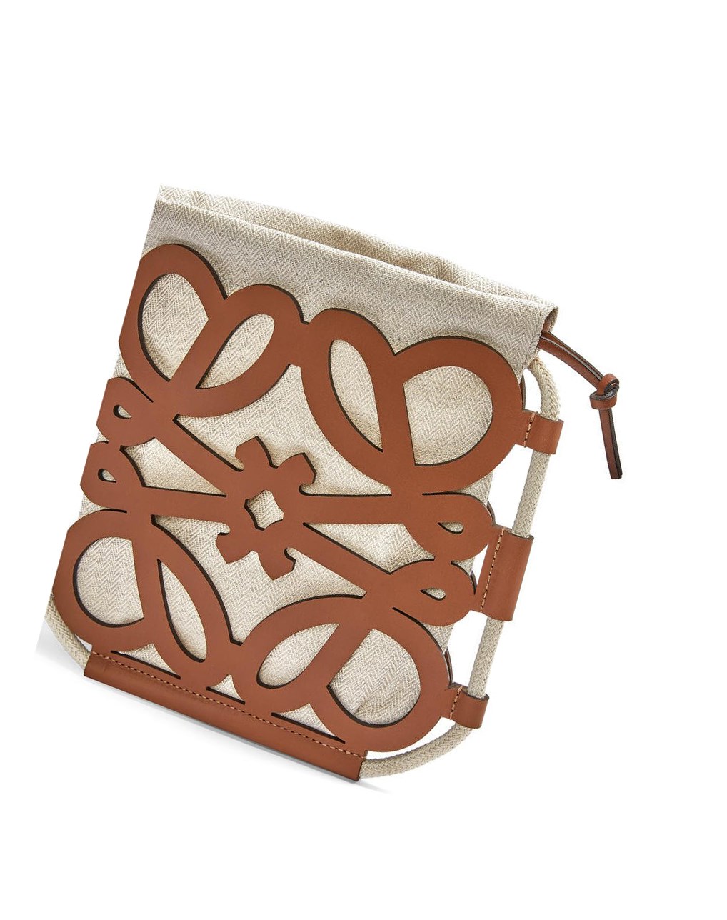 Loewe Anagram cut-out crossbody in classic calfskin and canvas Tan / Ecru | KVTUN-3547