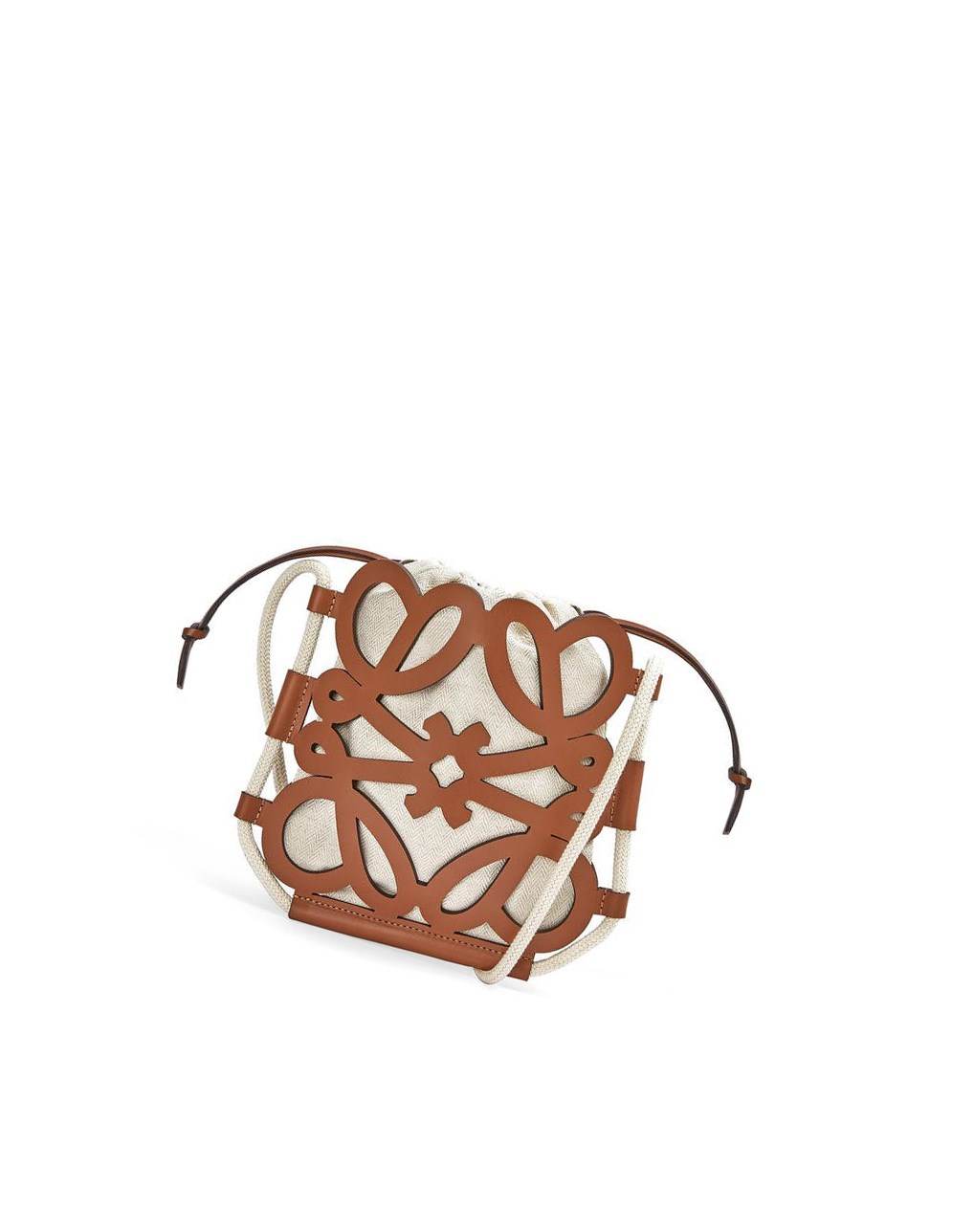 Loewe Anagram cut-out crossbody in classic calfskin and canvas Tan / Ecru | KVTUN-3547