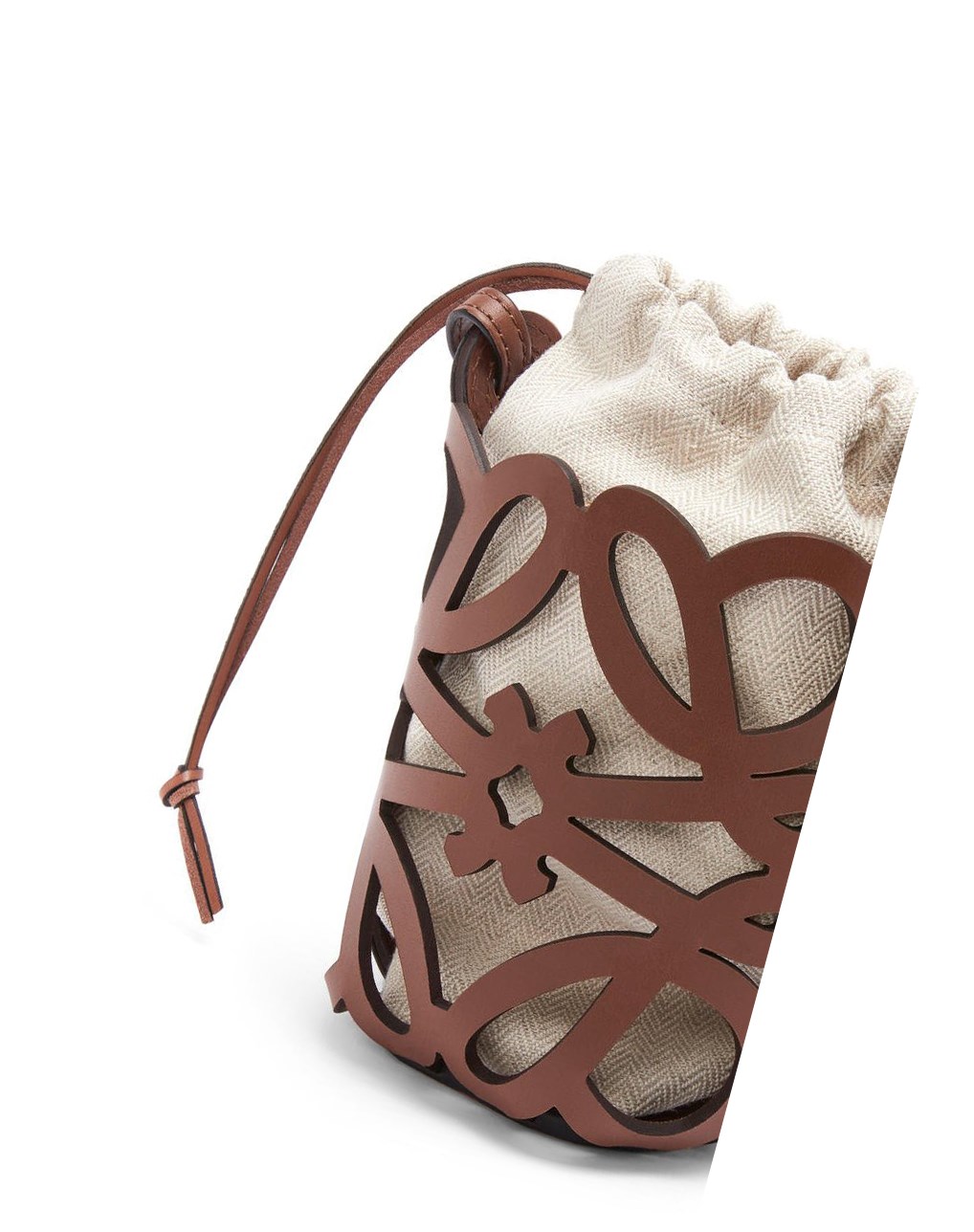 Loewe Anagram cut-out pocket in classic calfskin and canvas Tan / Ecru | CNDBF-7043