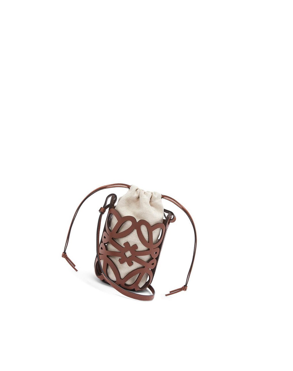Loewe Anagram cut-out pocket in classic calfskin and canvas Tan / Ecru | CNDBF-7043