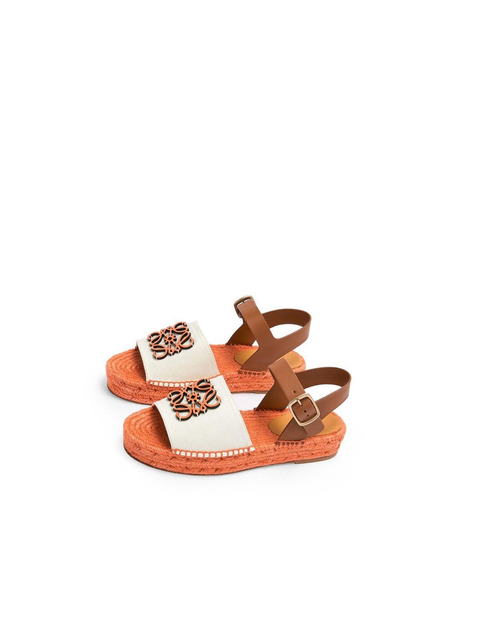 Loewe Anagram espadrille in canvas and calfskin Natural / Tangerine | RONSI-5013