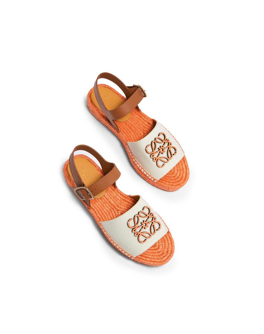 Loewe Anagram espadrille in canvas and calfskin Natural / Tangerine | RONSI-5013