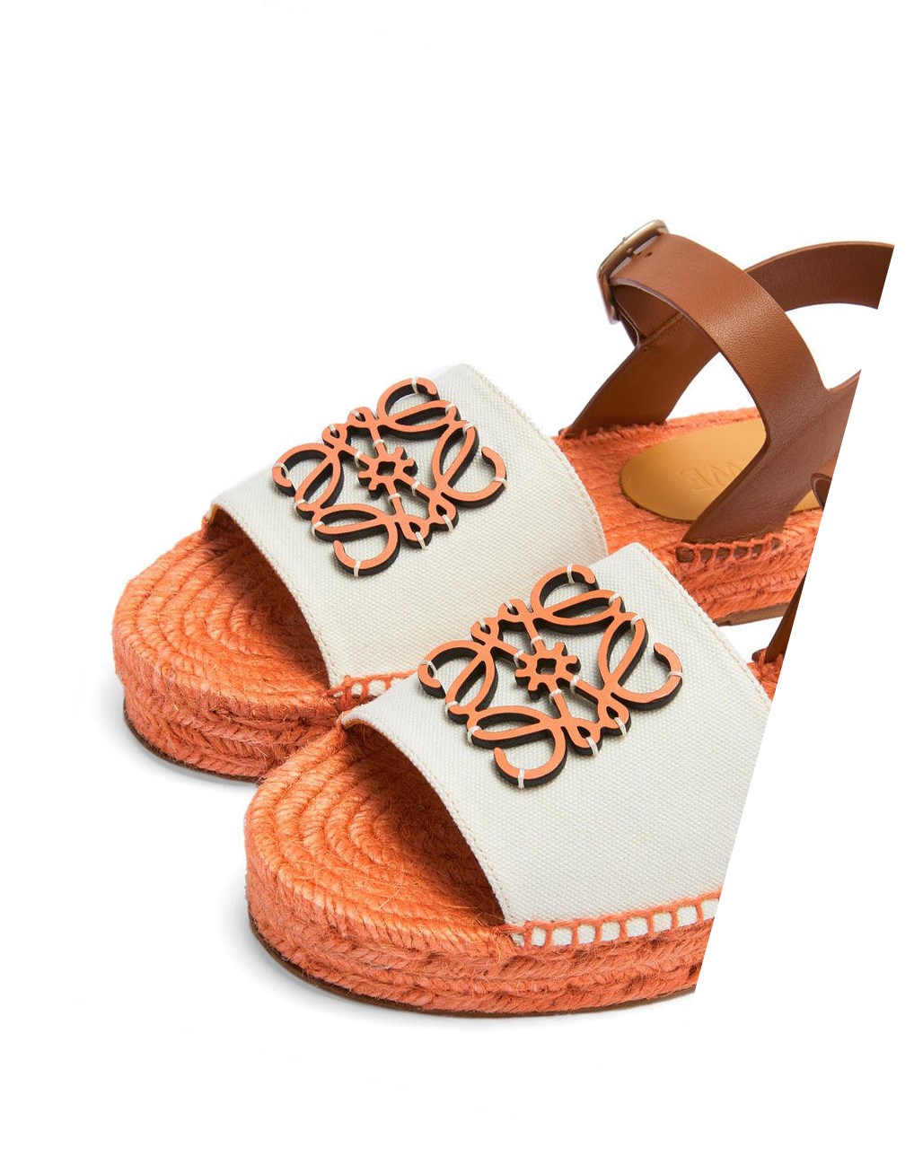 Loewe Anagram espadrille in canvas and calfskin Natural / Tangerine | RONSI-5013