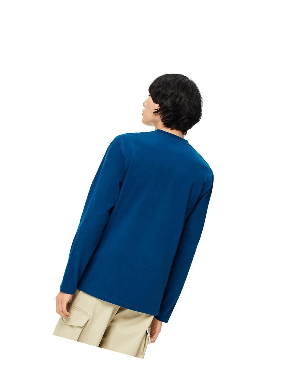 Loewe Anagram fake pocket long sleeve T-shirt in cotton Petroleum | VEUMP-5283