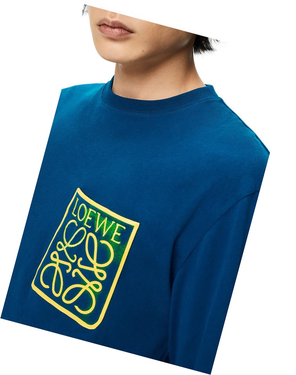 Loewe Anagram fake pocket long sleeve T-shirt in cotton Petroleum | VEUMP-5283