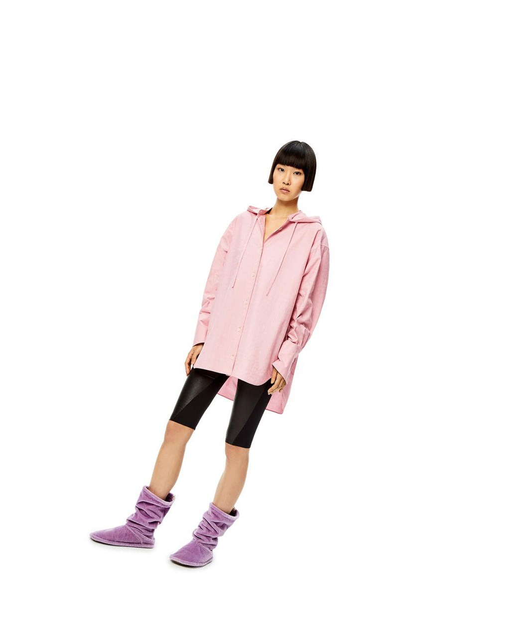 Loewe Anagram hooded shirt in cotton Rosas | GFPRB-1056